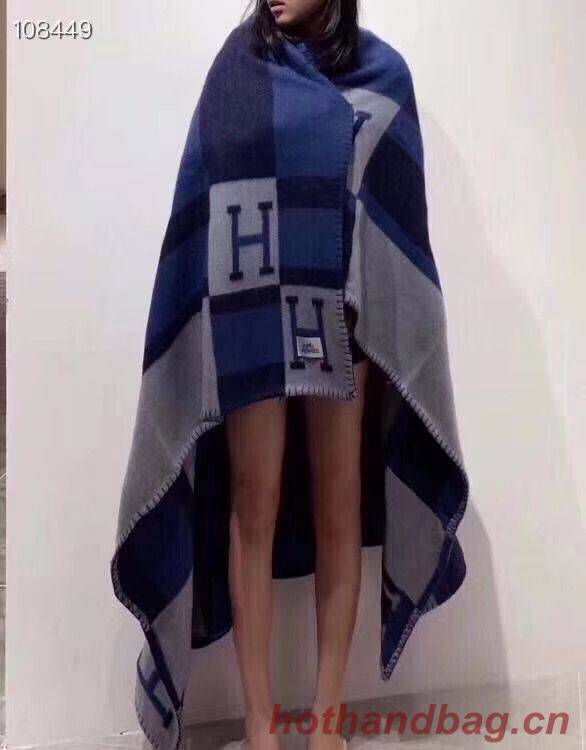 Hermes Lambswool & Cashmere Shawl & Blanket 71152 Navy