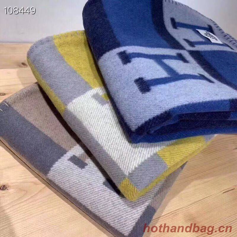 Hermes Lambswool & Cashmere Shawl & Blanket 71152 Navy