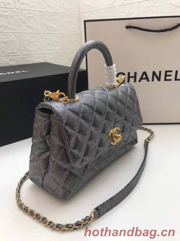 Chanel Small Flap Bag with Top Handle A92990 Silver grey