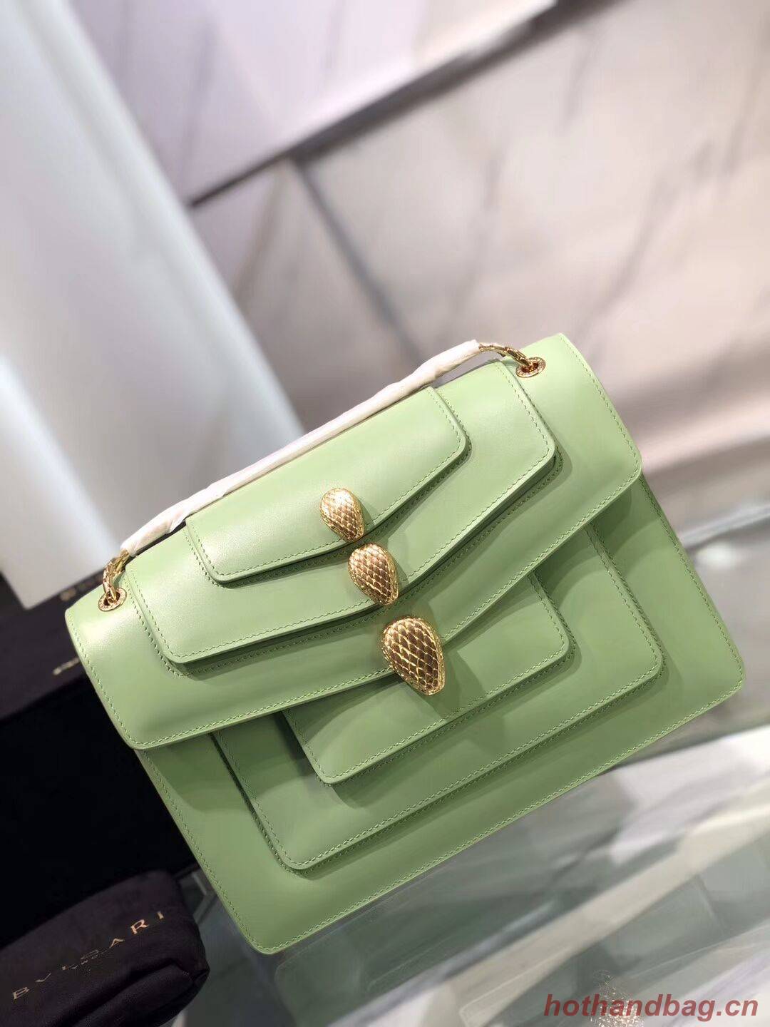 BVLGARI Serpenti Forever leather shoulder bag B288620 green