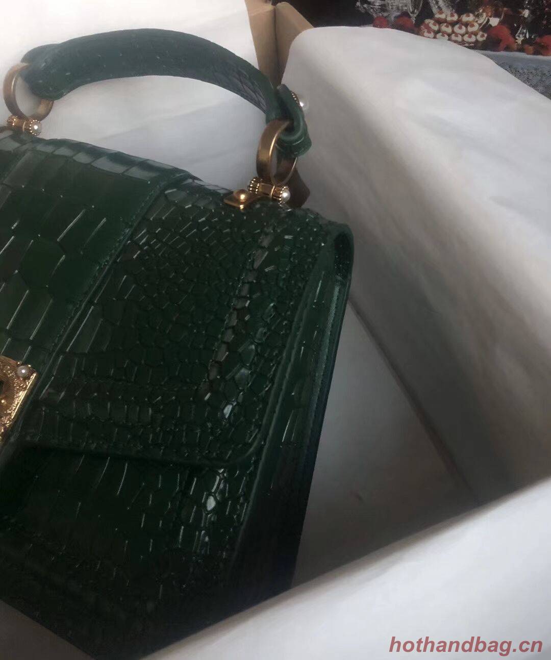 Dolce & Gabbana Origianl Crocodile Leather Bag 4916E Blackish green