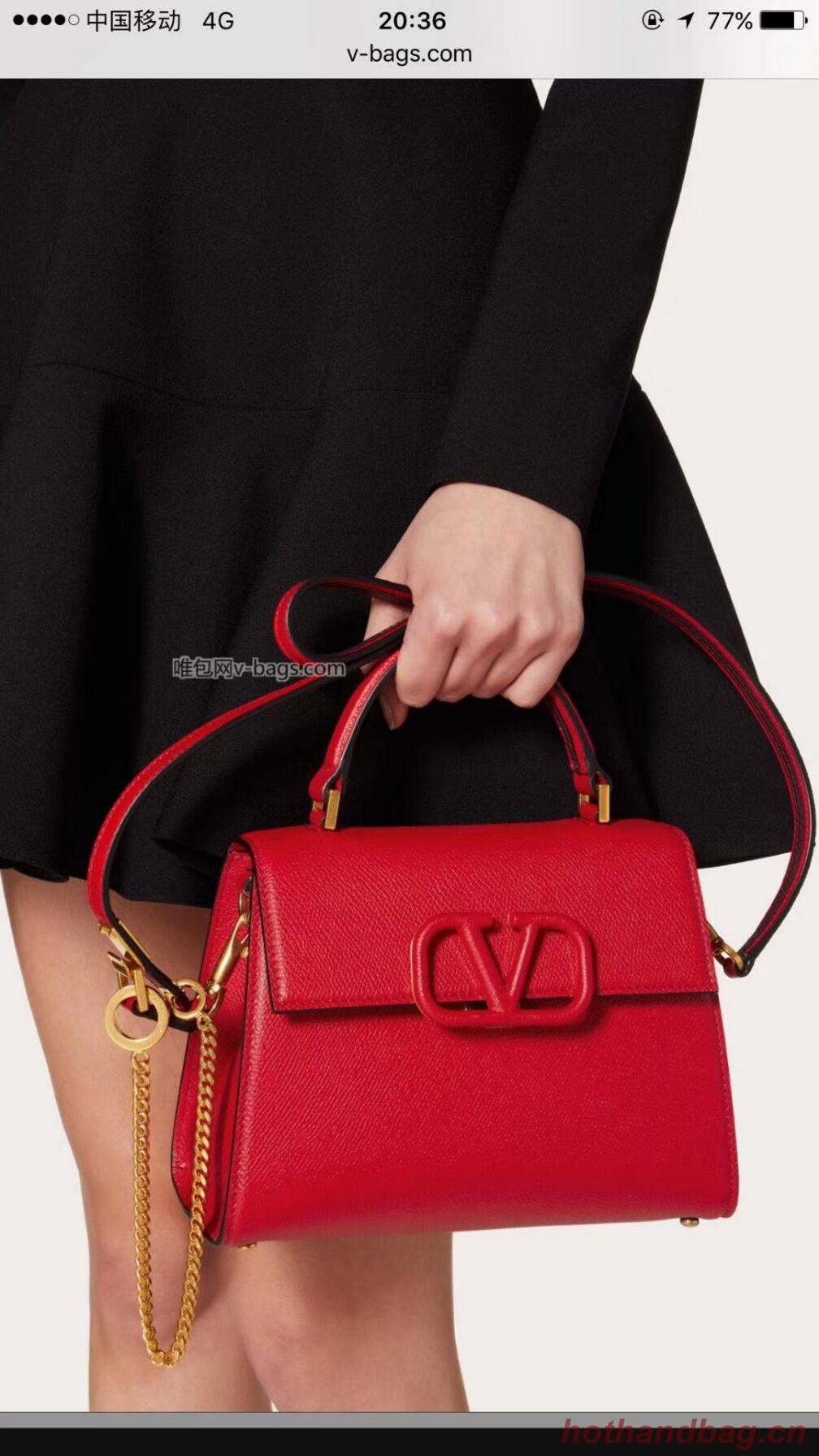 VALENTINO Origianl leather Tote Bag V0025 red