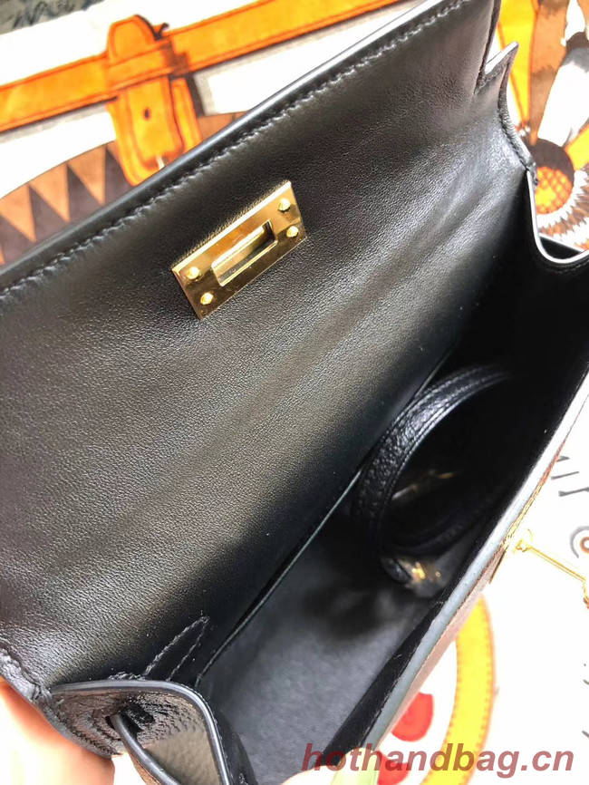 Hermes original mini Kelly chevre mysore K19CM black&Gold Metal