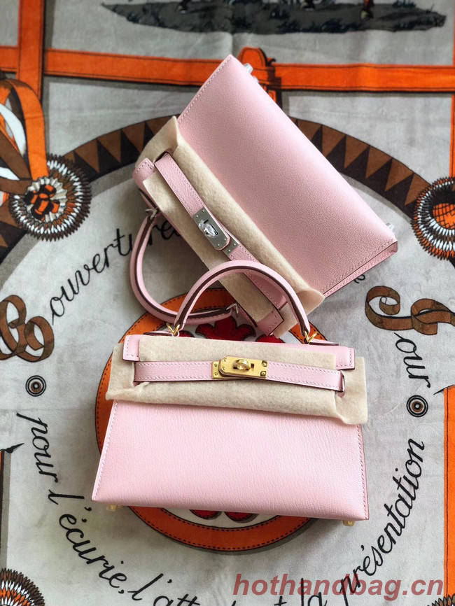 Hermes original mini Kelly chevre mysore K19CM pink&Gold Metal