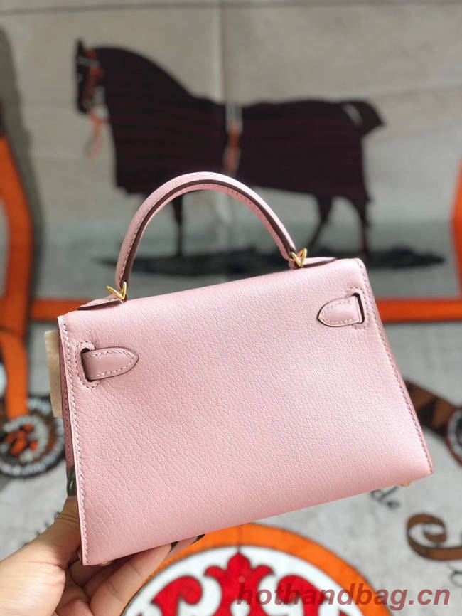 Hermes original mini Kelly chevre mysore K19CM pink&Gold Metal