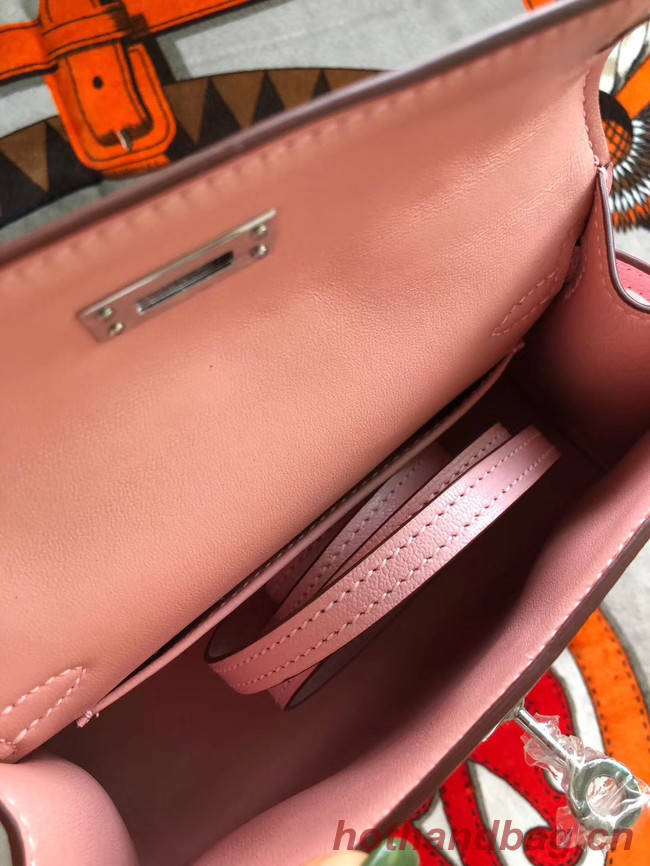 Hermes original mini Kelly chevre mysore K19CM pink&silver Metal