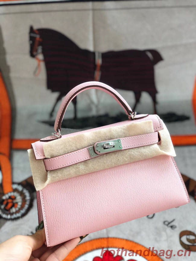 Hermes original mini Kelly chevre mysore K19CM pink&silver Metal