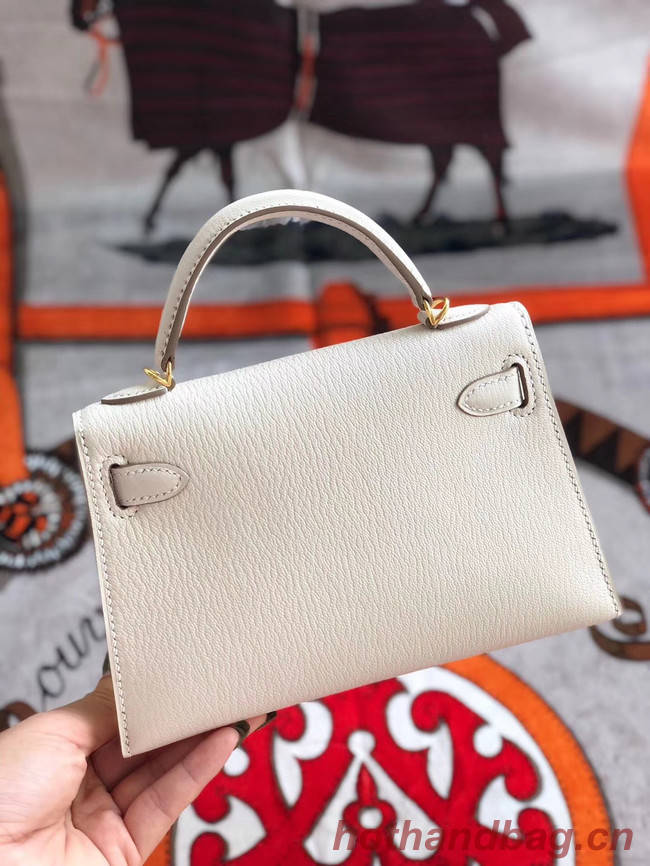 Hermes original mini Kelly chevre mysore K19CM white&Gold Metal