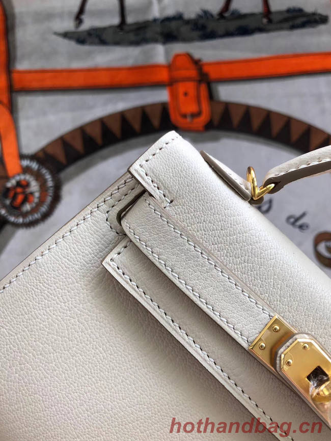 Hermes original mini Kelly chevre mysore K19CM white&Gold Metal