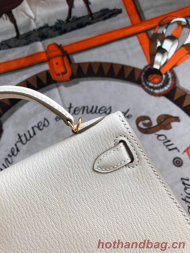 Hermes original mini Kelly chevre mysore K19CM white&Gold Metal