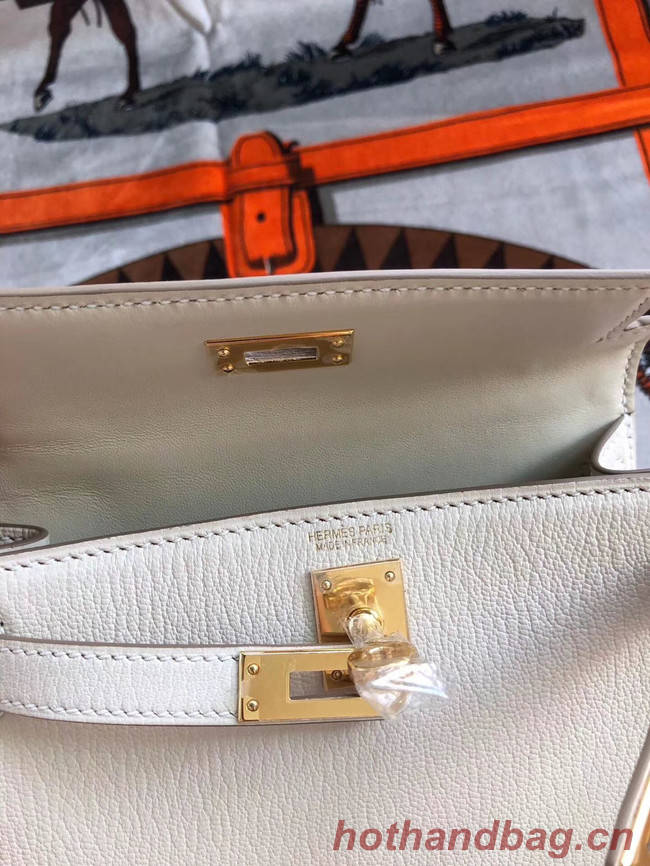 Hermes original mini Kelly chevre mysore K19CM white&Gold Metal