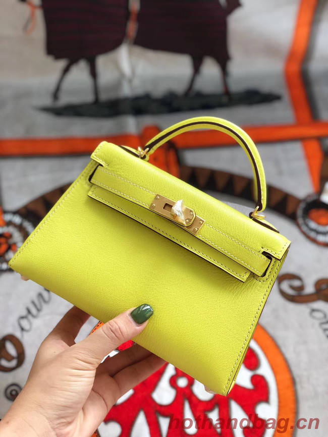 Hermes original mini Kelly chevre mysore K19CM yellow&Gold Metal