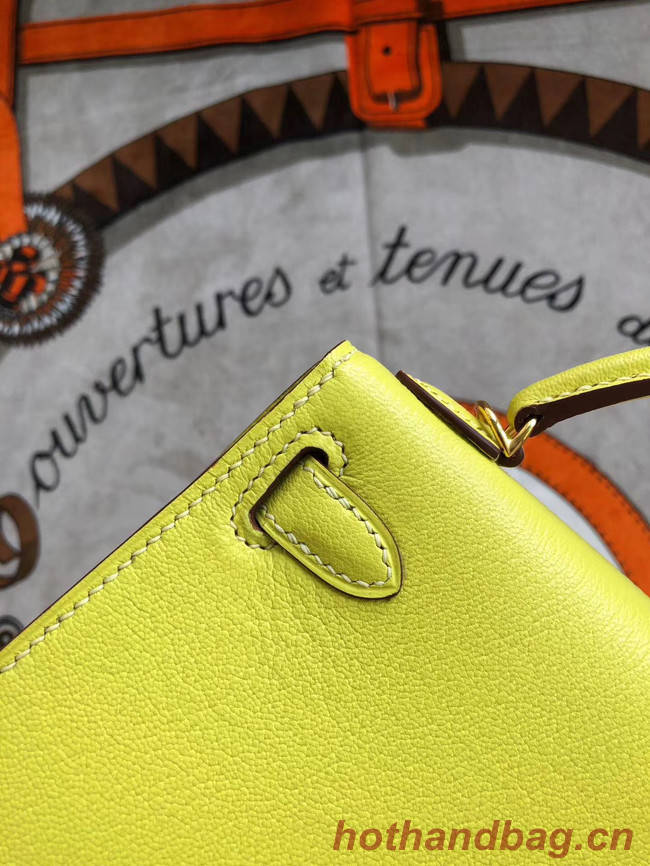 Hermes original mini Kelly chevre mysore K19CM yellow&Gold Metal