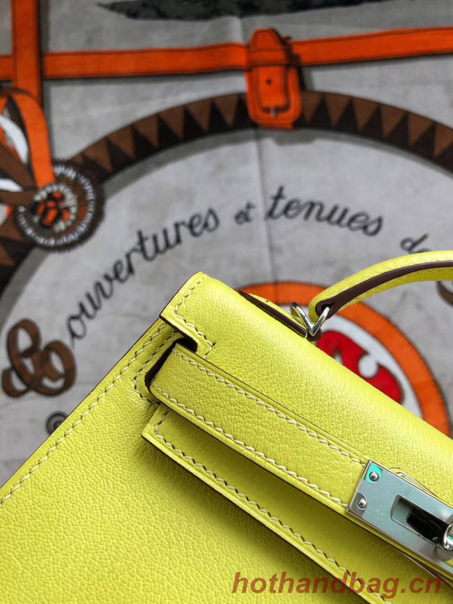 Hermes original mini Kelly chevre mysore K19CM yellow&silver Metal