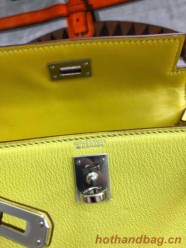 Hermes original mini Kelly chevre mysore K19CM yellow&silver Metal