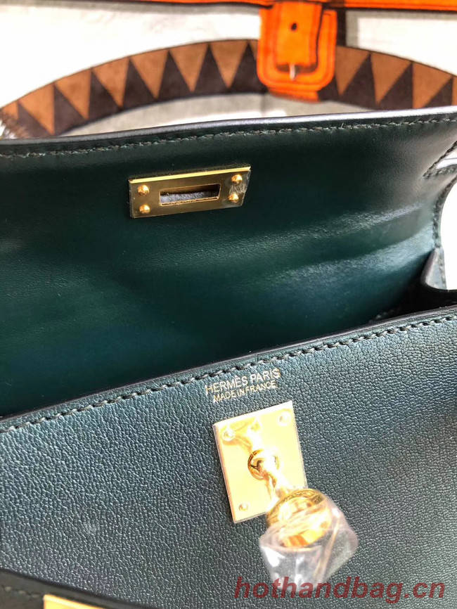 Hermes original mini Kelly chevre mysore K19CM Blackish green&Gold Metal