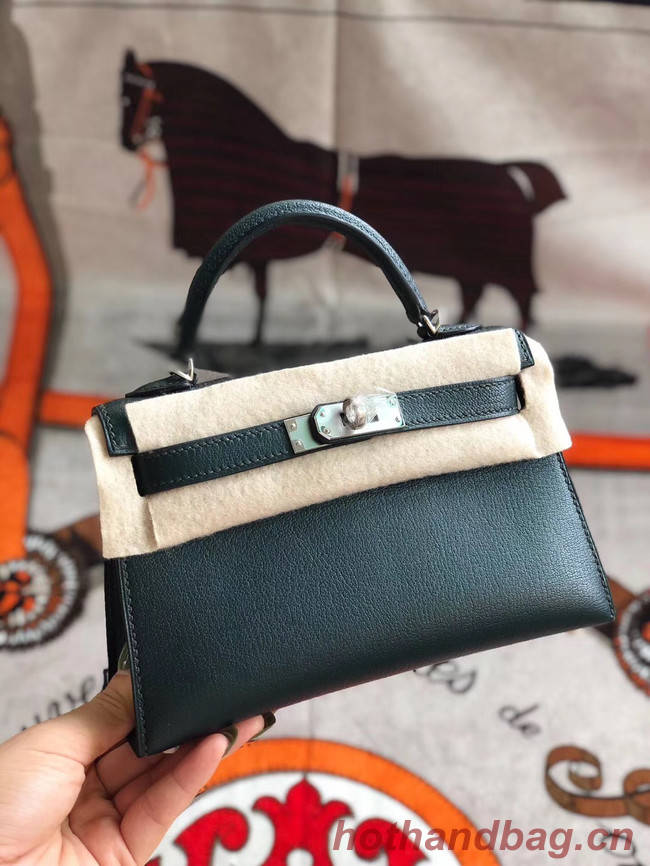 Hermes original mini Kelly chevre mysore K19CM Blackish green&silver Metal