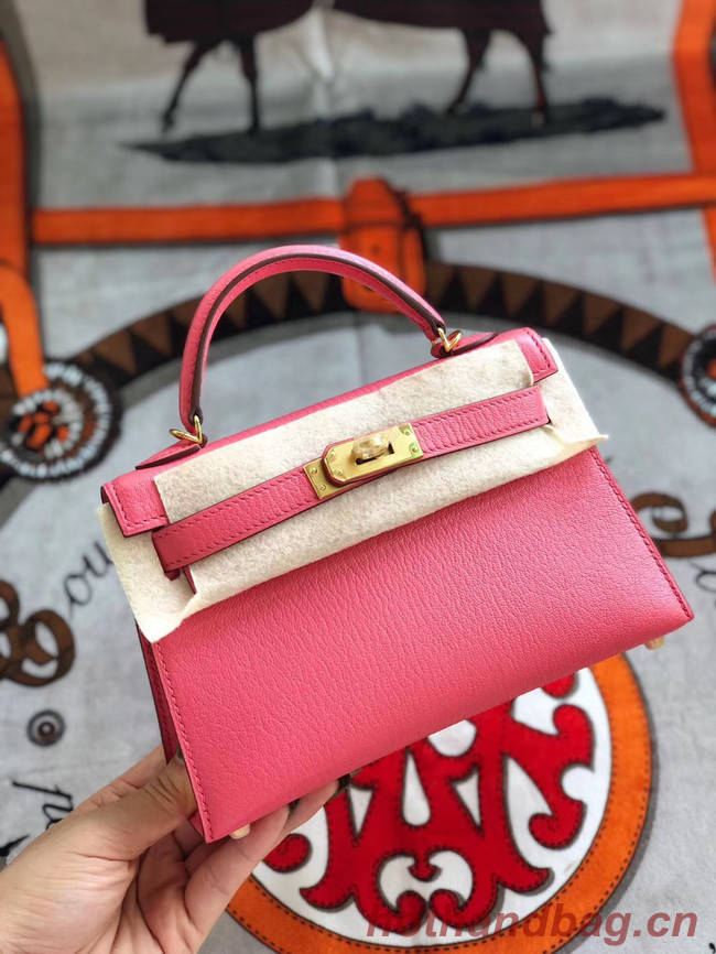 Hermes original mini Kelly chevre mysore K19CM Watermelon red&Gold Metal