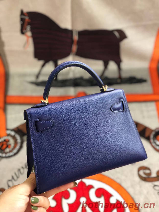 Hermes original mini Kelly chevre mysore K19CM blue&Gold Metal