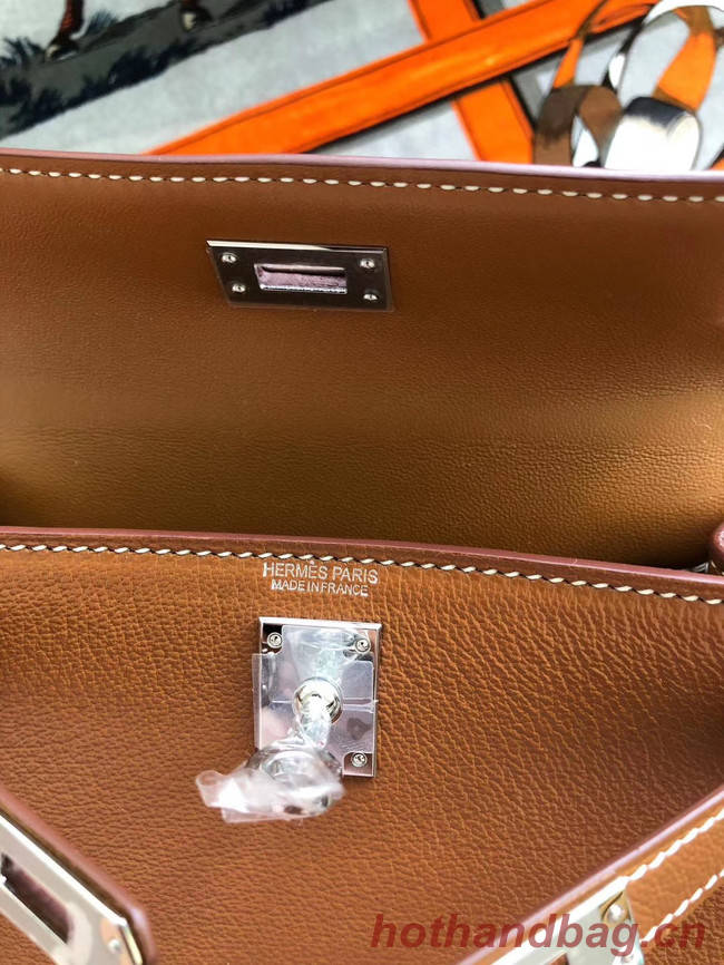 Hermes original mini Kelly chevre mysore K19CM brown&silver Metal