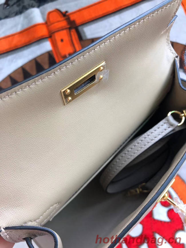 Hermes original mini Kelly chevre mysore K19CM light grey&Gold Metal