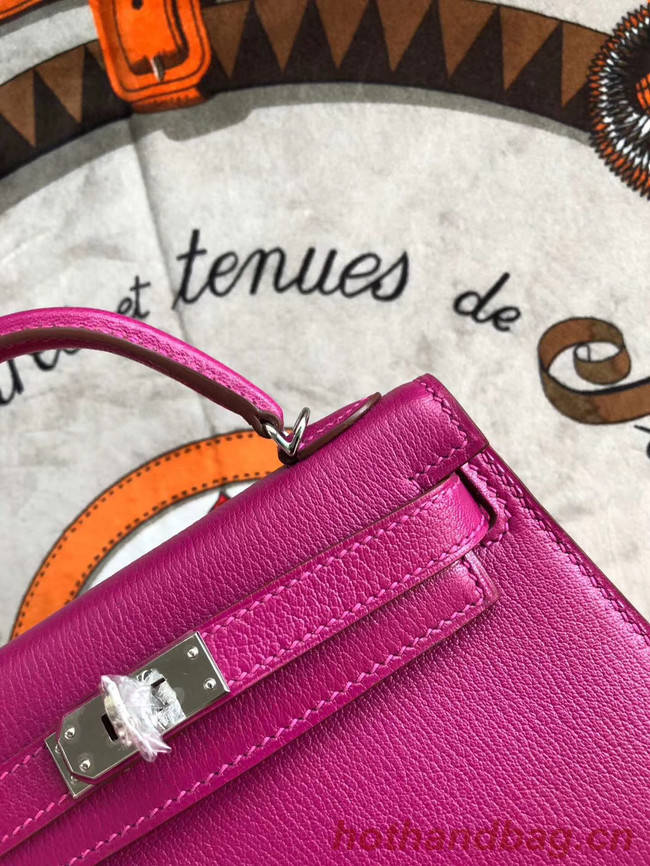 Hermes original mini Kelly chevre mysore K19CM rose&silver Metal