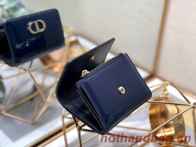 Dior MEDIUM 30 MONTAIGNE LOTUS PATENT CALFSKIN WALLET S2057 blue