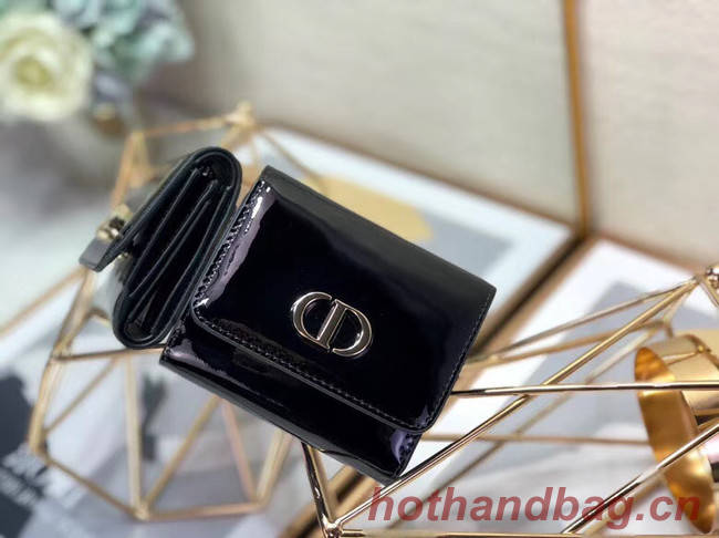 Dior MEDIUM BLACK 30 MONTAIGNE LOTUS PATENT CALFSKIN WALLET S2057