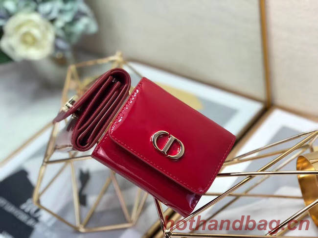 Dior MEDIUM RED 30 MONTAIGNE LOTUS PATENT CALFSKIN WALLET S2057