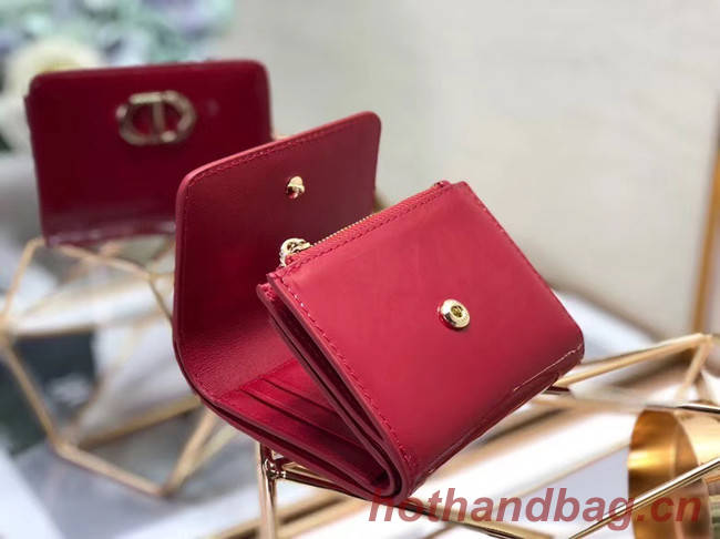 Dior MEDIUM RED 30 MONTAIGNE LOTUS PATENT CALFSKIN WALLET S2057