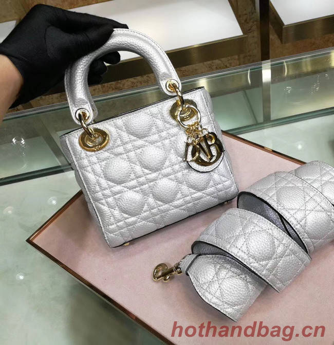 Dior MINI LADY DIOR CALFSKIN BAG M0573 Silvery white