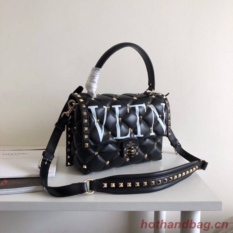 VALENTINO Candy Rockstud quilted leather shoulder bag 6020 black&white