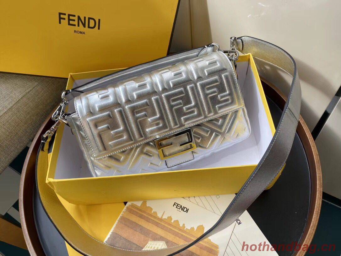 FENDI BAGUETTE large Shoulder Bag 8BR771A Silver