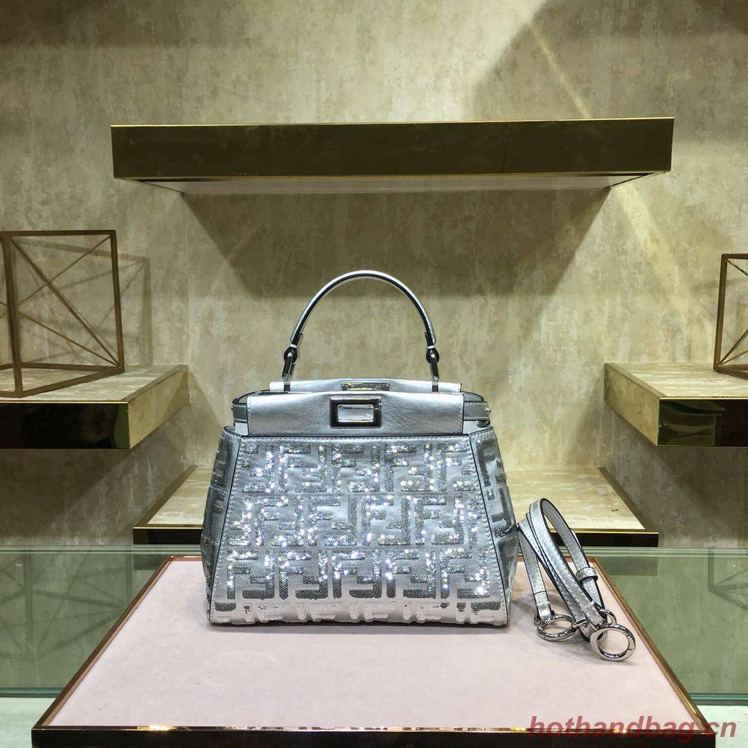 Fendi PEEKABOO ICONIC MEDIUM Silver leather bag 8BN290