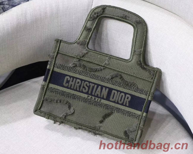 MINI DIOR BOOK TOTE ORIGINAL DIOR OBLIQUE EMBROIDERED CANVAS BAG M974 green