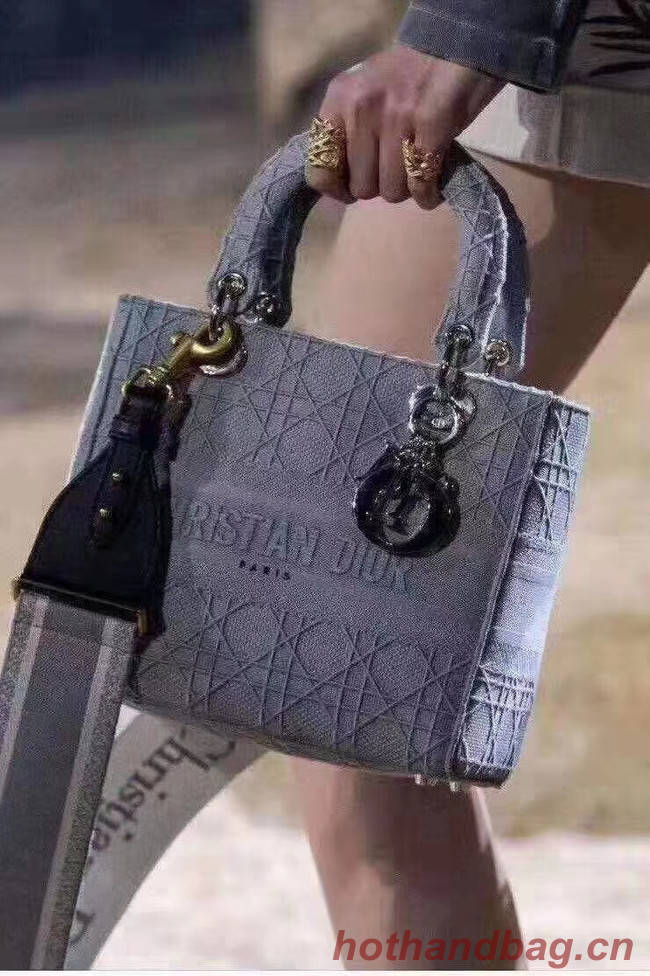 LADY DIOR TOTE BAG IN EMBROIDERED CANVAS C4532 grey blue