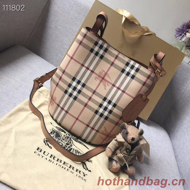 BURBERRY Banner small vintage check and leather tote Bag 1581 brown