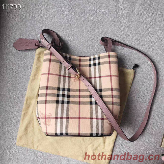 BURBERRY Banner small vintage check and leather tote Bag 1581 pink