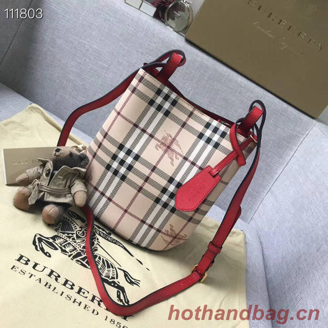 BURBERRY Banner small vintage check and leather tote Bag 1581 red