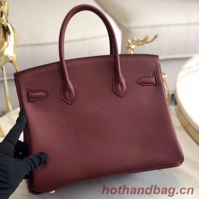 Hermes original Epsom Leather HB35O Burgundy&gold Metal