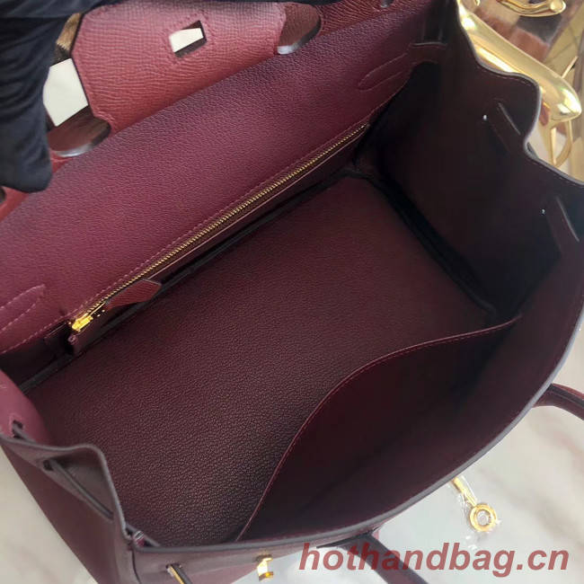 Hermes original Epsom Leather HB35O Burgundy&gold Metal