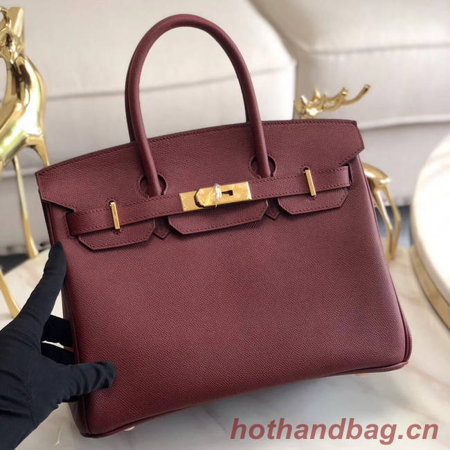 Hermes original Epsom Leather HB35O Burgundy&gold Metal