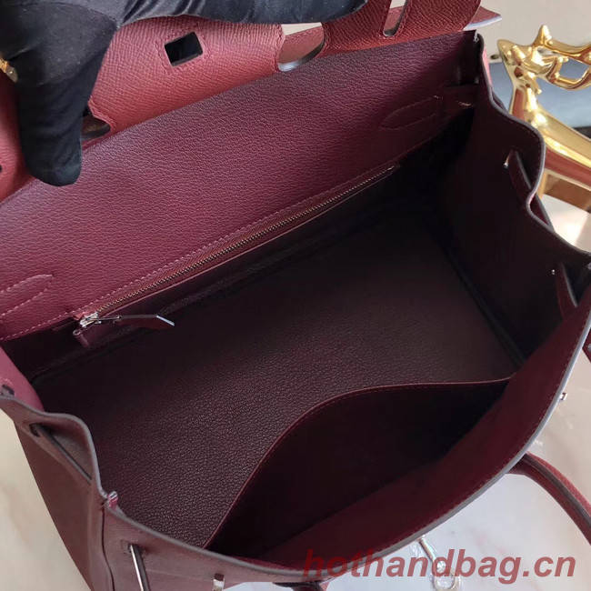 Hermes original Epsom Leather HB35O Burgundy&silver Metal