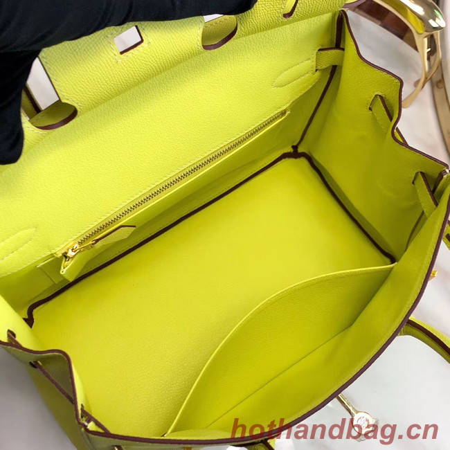 Hermes original Epsom Leather HB35O lemon&gold Metal