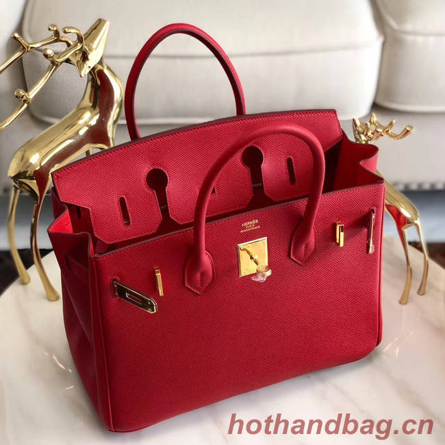 Hermes original Epsom Leather HB35O red&gold Metal