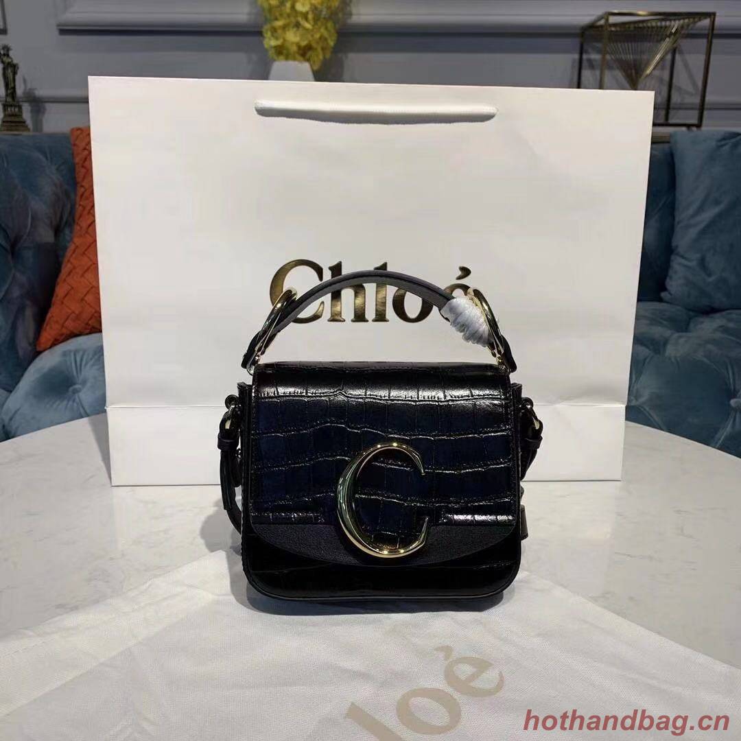 Chloe Original Crocodile skin Leather Top Handle Small Bag 3S030 Black