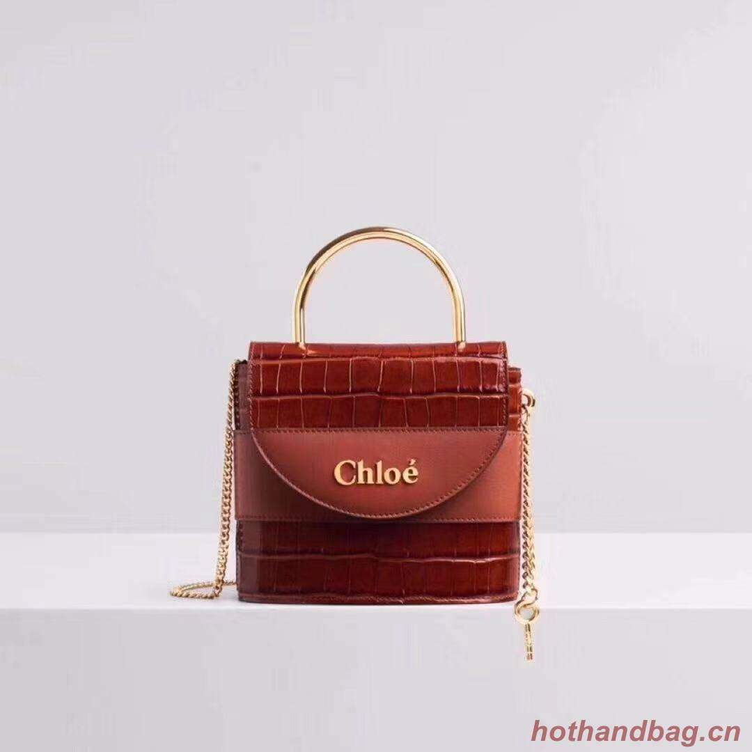 Chloe Original Crocodile skin Leather Top Handle Small Bag 3S030 Brown