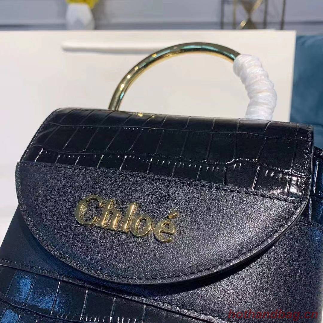 Chloe Original Crocodile skin Leather Top Handle Small Bag 3S030 black