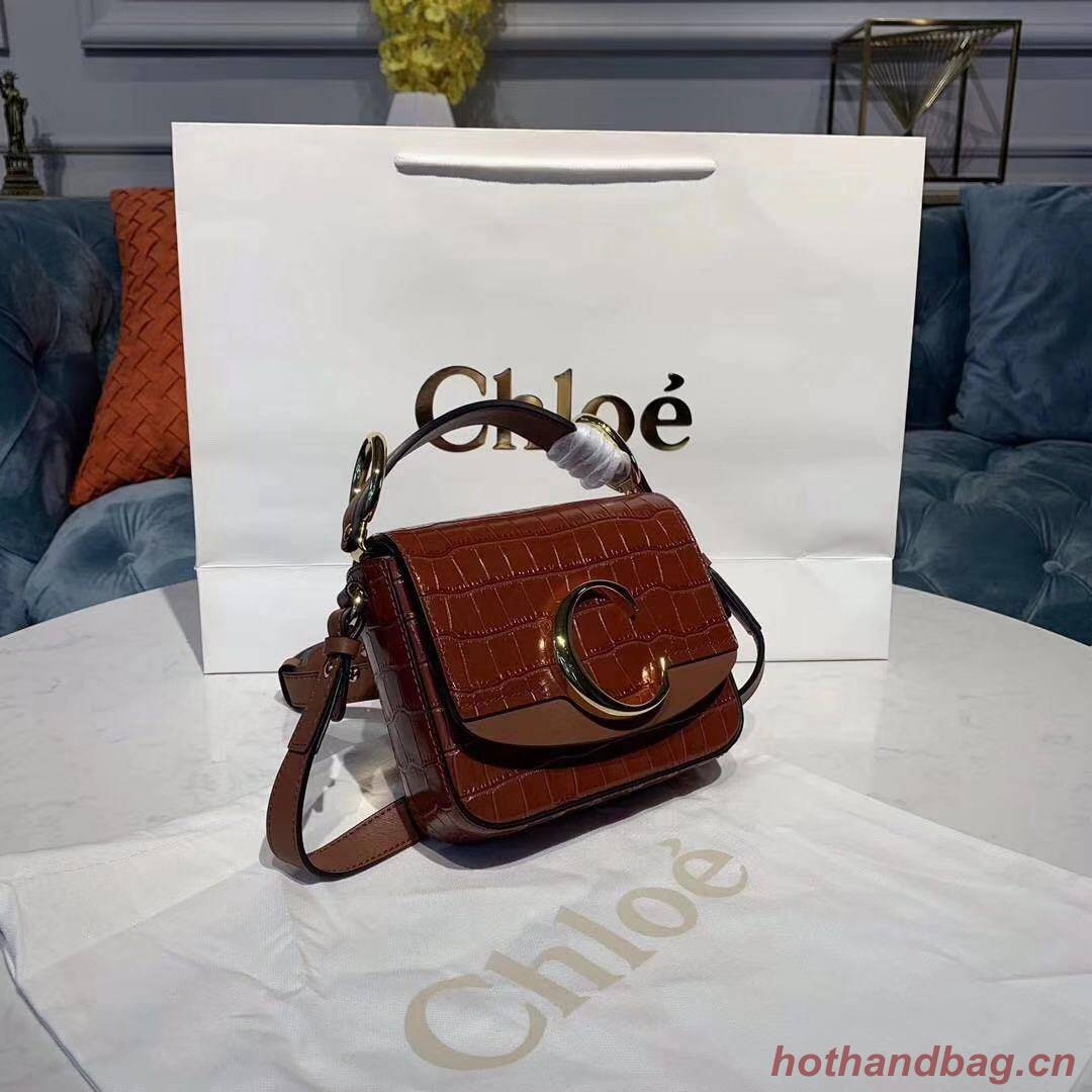 Chloe Original Crocodile skin Leather Top Handle Small Bag 3S030 brown