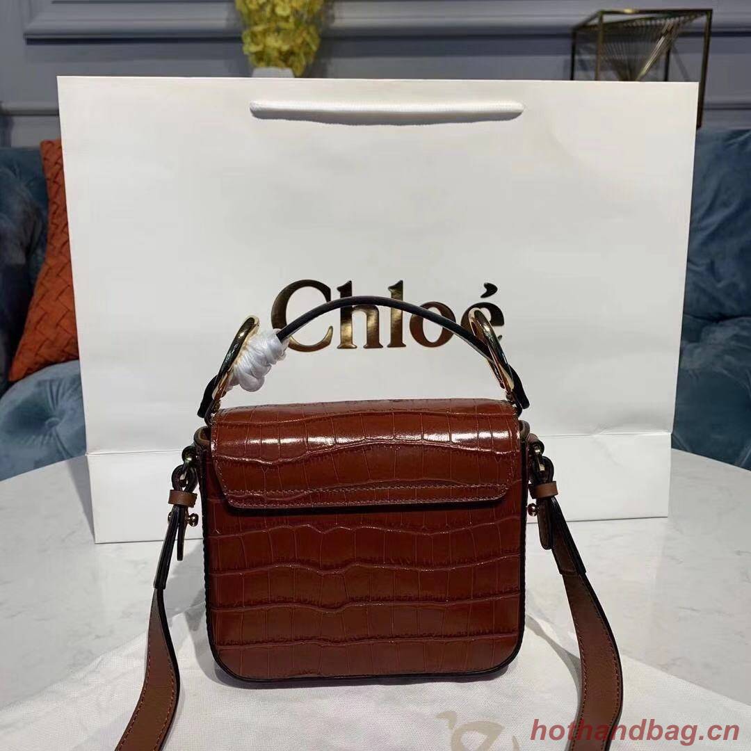 Chloe Original Crocodile skin Leather Top Handle Small Bag 3S030 brown